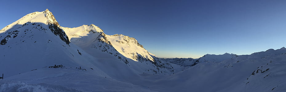 śnieg, zimowe, zachód słońca, panoramy, góry, alpejska, Szwajcaria