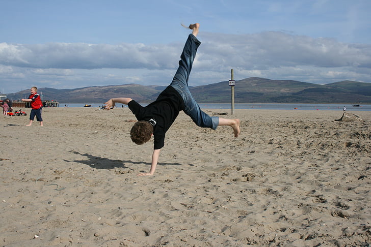 boy, child, beach, handstand, gymnastics, beautiful beaches, playing