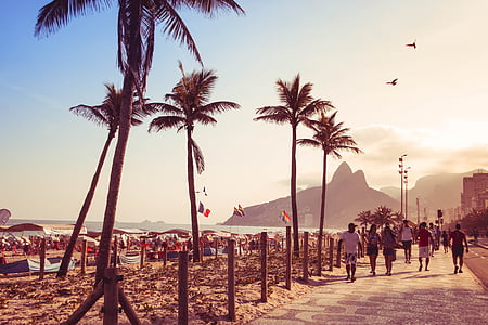 pludmale, Rio de janeiro, Sol, vasaras, saulriets, Brazīlija, ainava