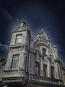mörka, skräckfilm, gamla hus, staden, Duchcov, arkitektur, kyrkan