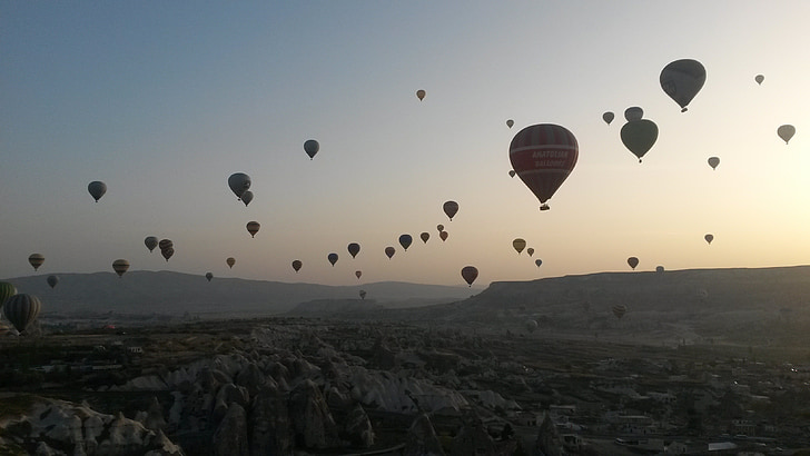 ballong, luftballong, eventyr, Tyrkia, Kappadokia, soloppgang, varmluftsballong