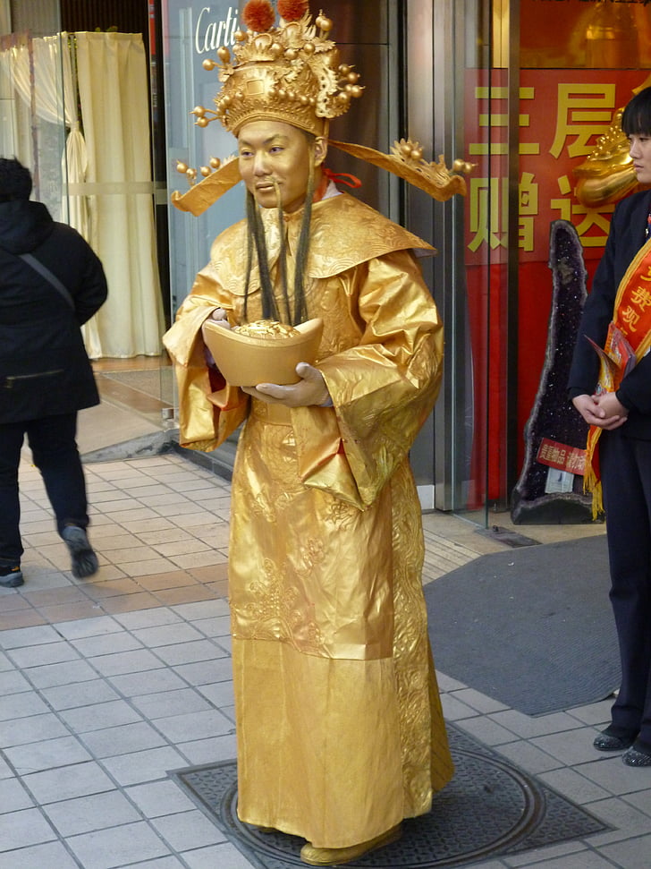 Laki-laki, pantomim, manusia, Cina, emas, Beijing, seni pertunjukan