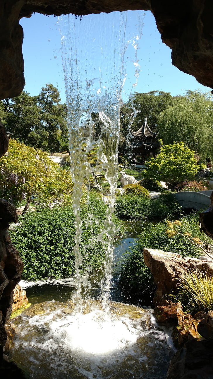 huntington garden, waterfall, zen