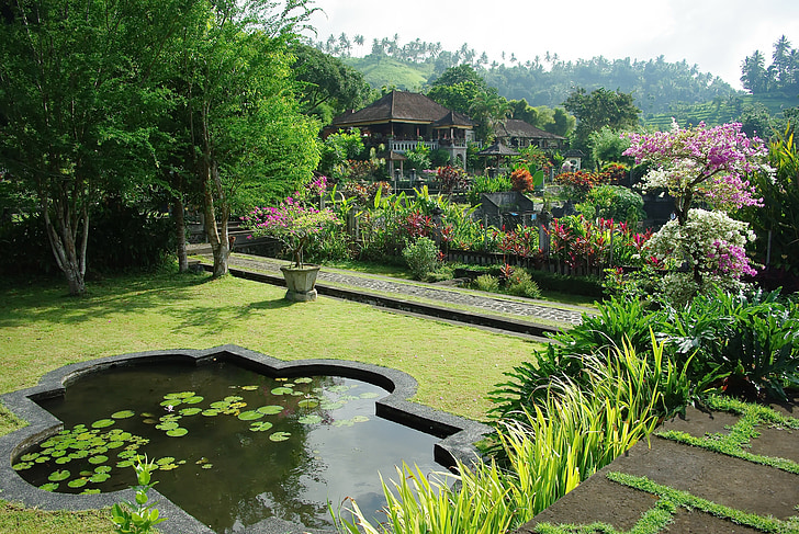 Indonézia, Bali, Pura Istvánné, templom, medence, víz, kert