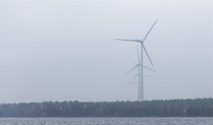 foto, wit, Wind, turbines, windmolens, grijs, hemel
