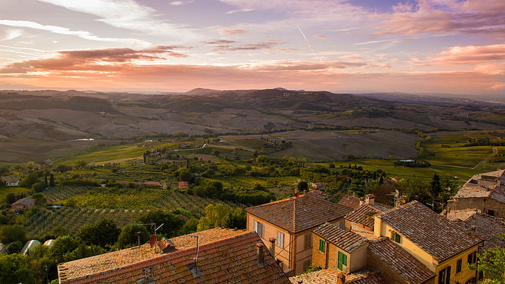 Toscana, Italien, Se, landskab, Hills, by, hus