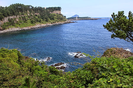 l'aigua, platja, pedra, cel, ones, Jeju, Mar