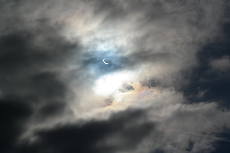 solar eclipse, eclipse, solar, clouds, sky, sun