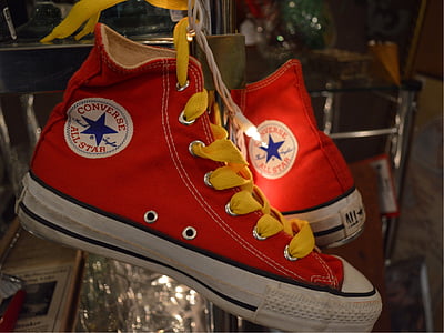 Converse, alle stjerner, rød, snørebånd, gul, mode, foden