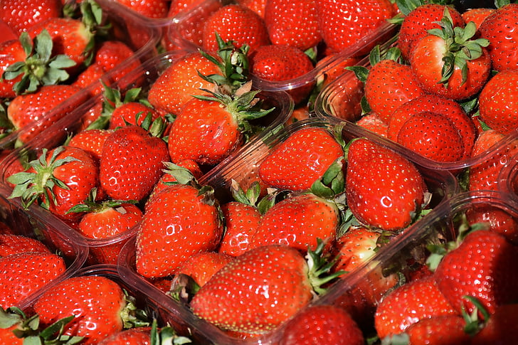 Erdbeeren, Obst, rot, Süß, Früchte, Markt, Frühling