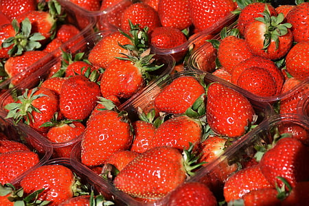 fresas, fruta, rojo, dulce, frutas, mercado, primavera