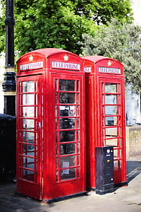 telefonkiosker, röd, England, brittiska, London, monter, telefon