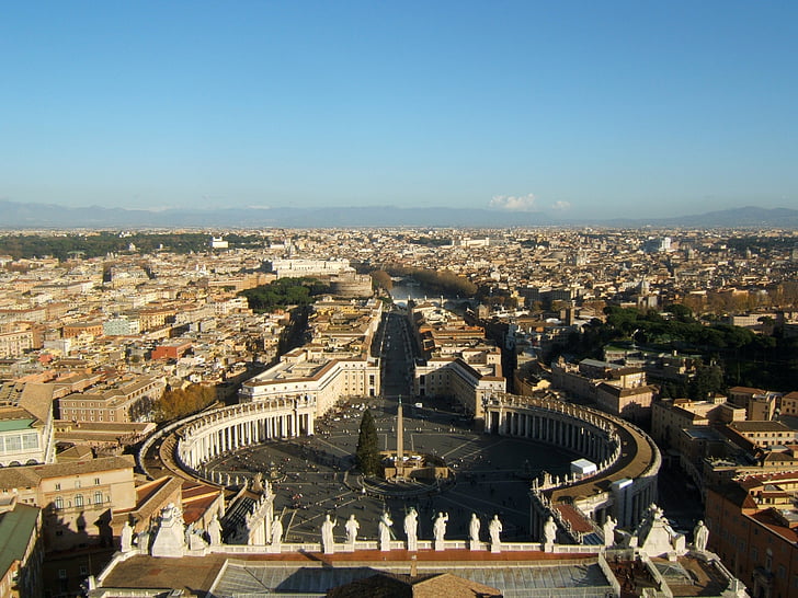 Roma, San Pedro arriba, vista desde la cúpula, Basílica de San Pedro de Roma, o Vaticano, forma elíptica, Obelisco Vaticano