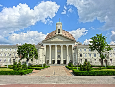 Basílica de San Pedro, Vicente de paul, Bydgoszcz, Polonia, frente, columnas, Iglesia