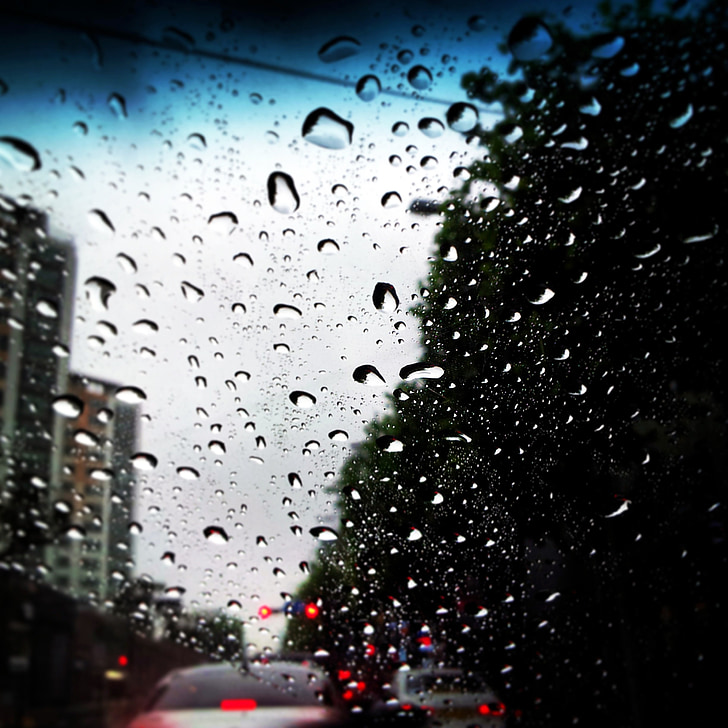 un dia plujós, finestra, per degoteig, no, gotes de llum, vidre, gotes de pluja