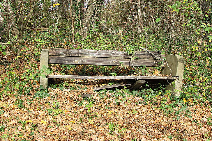 old bench, lapsed, park bench, seat, bench, forest