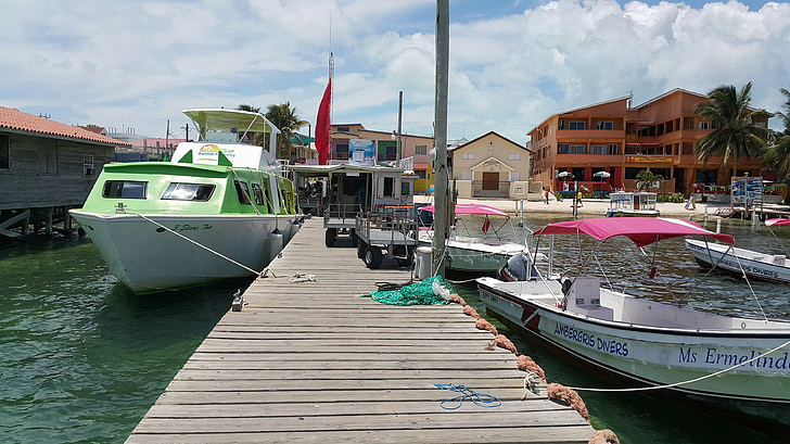 Belize, san pedro, vízitaxi, tengeri hajó, kikötő, tenger, Pier