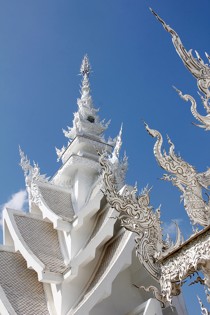 Wat rong khun, tempelet, Thailand, hvit mal, Chiang rai, buddhisme, Dragons
