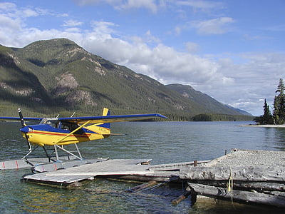 lake, float plane, water, aerial, landscape, nature