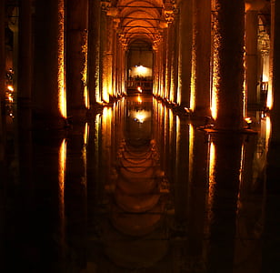 jaskyňa, stĺpovitý, zrkadlenie, Turecko, Istanbul, cisterny, Medusa cisterny