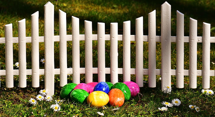 Великдень, пасхальні яйця, сад, паркан, Великдень декор, яйце, барвистий