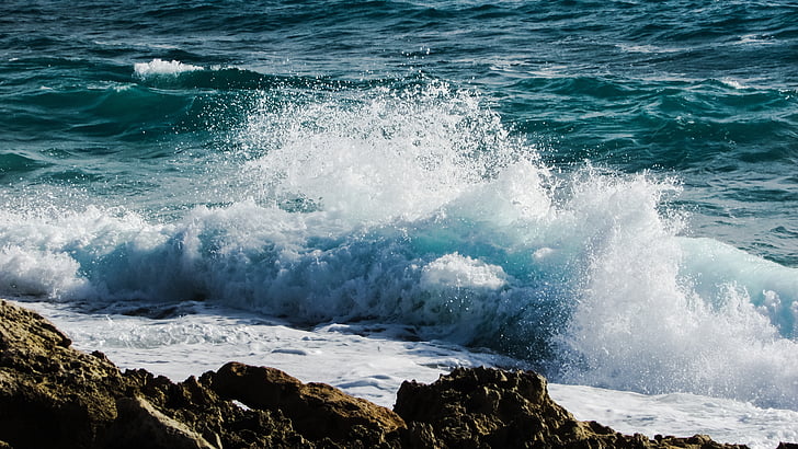 onda, quebrando, espuma, pulverizador, mar, água, praia