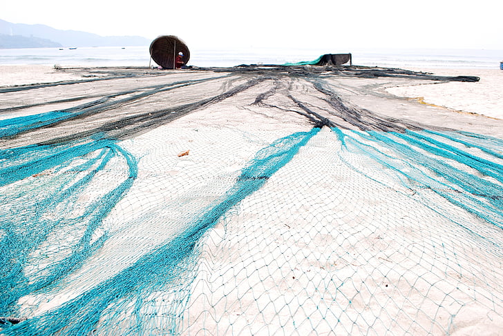 stopning deres net, fiskerne, fiskeri, reb, dagpenge, sand, stranden