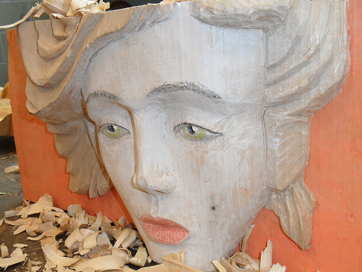 scultura, viso, donna