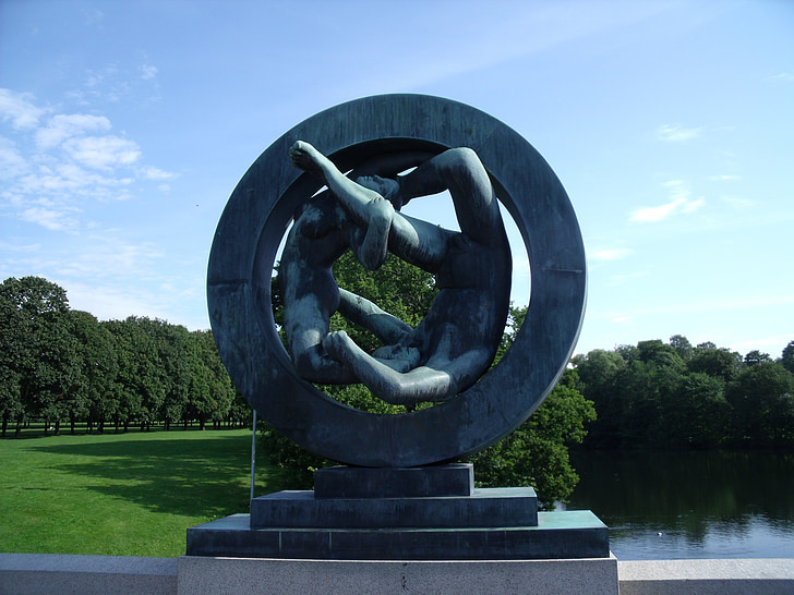 escultura, Noruega, bronze, home, dona, Parc