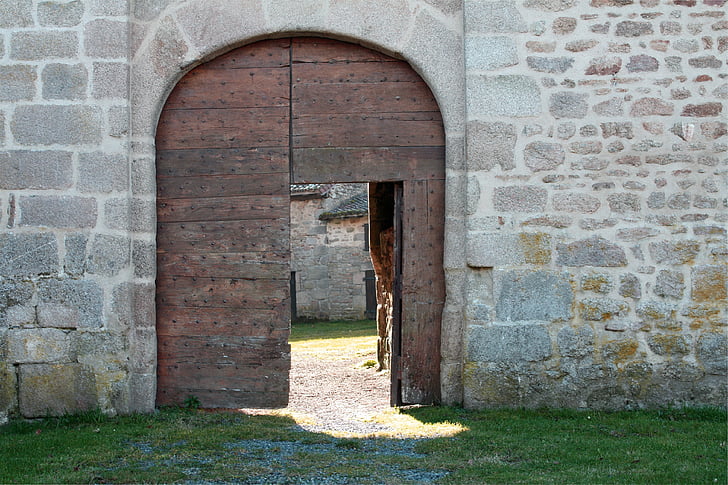stara vrata, starodavni vrata, vrata z odprtino, ukrivljen vrat, Courtyard vrata, lesena vrata