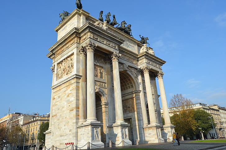 Italien, Milan, Sempione park, triumfbåge, Arch av fred, Urban, Napoleon