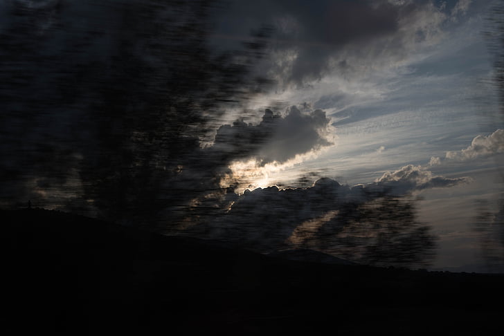 ηλιοβασίλεμα, ταχύτητα, σύννεφα, σκούρο