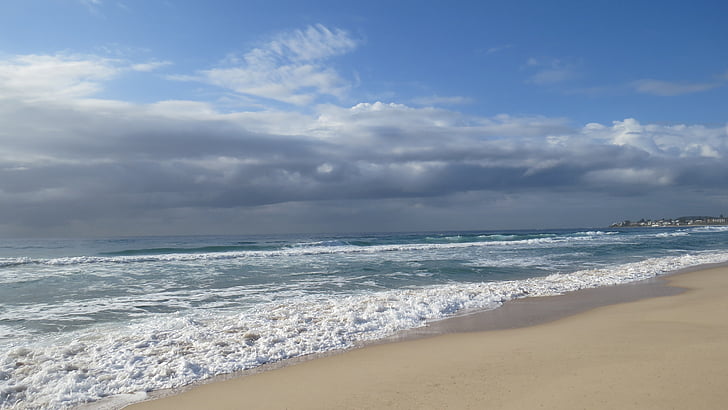 oceán, Já?, vlny, zamračená obloha, pláž, Příroda, Krása v přírodě