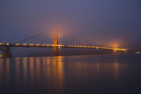 solnedgang, Golden gate bridge, tåke, refleksjon, Bay, hav, sjøen