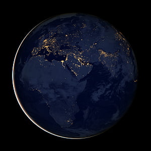 earth, africa, globe, cities, lights, space, night