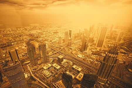 Dubai, Emirates, Se, landskab, guld, skyline, arabiske