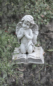 Angel, be, minnes, grav, figur, skulptur, symbolet