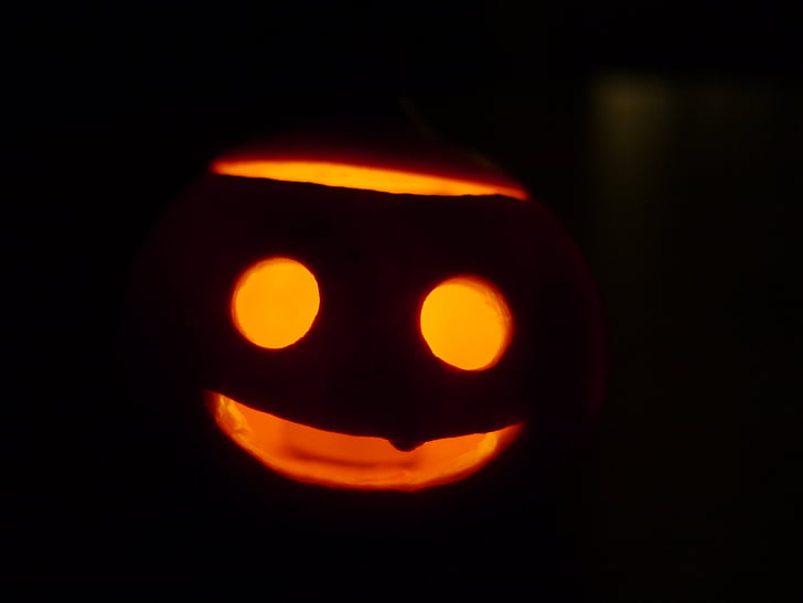narancs, halloween tök, lámpa, sötét, vicces, jack-o-lantern