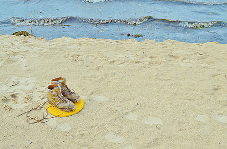 Plaża, piasek, buty, Flotsam, stopy pure, samotny