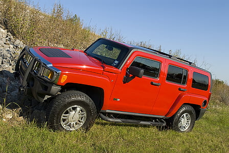 hummer, red, truck, 4x4, offroad, vehicle, car