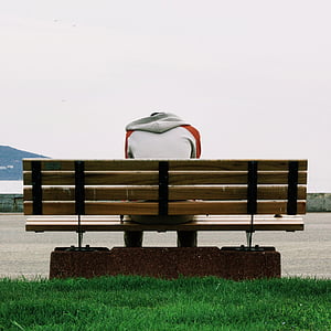 alone, bench, grass, guy, lonely, river, sadness