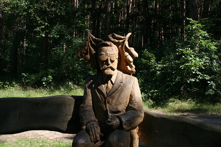 Bison reserva damerower werder, Müritz, madeira, escultura, natureza, homem, estátua