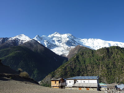 mountains, snow, sky, nepal, landscape, wilderness, scenery