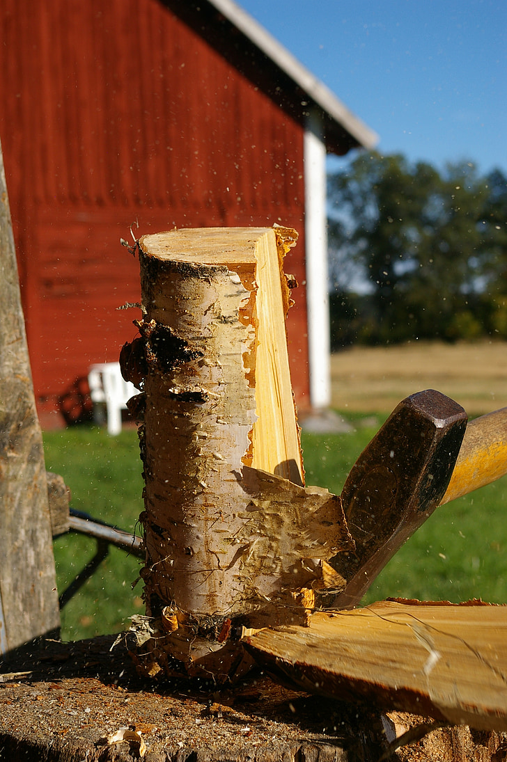 axe, wood, birch, barn, wood - Material, outdoors