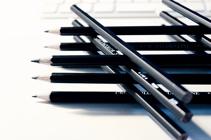 スタック, ブラック, 鉛筆, キーボード, 書く, 図面, 創造的です