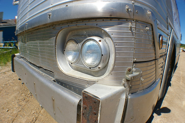 headlight, bus, chrome, old bus, old, old-fashioned, transportation