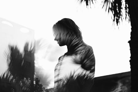 nature, trees, leaves, people, woman, shadow, double exposure