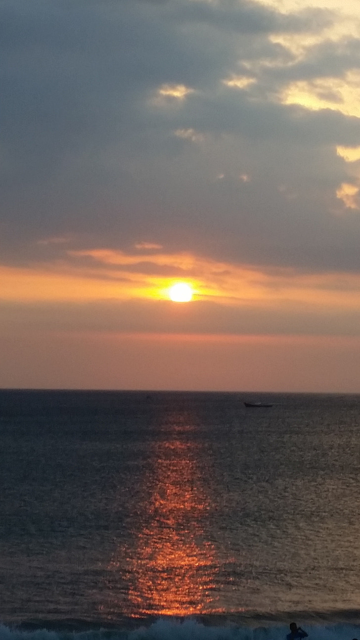 Bali, zachód słońca, Indonezja, Ocean, morze, wody, Plaża