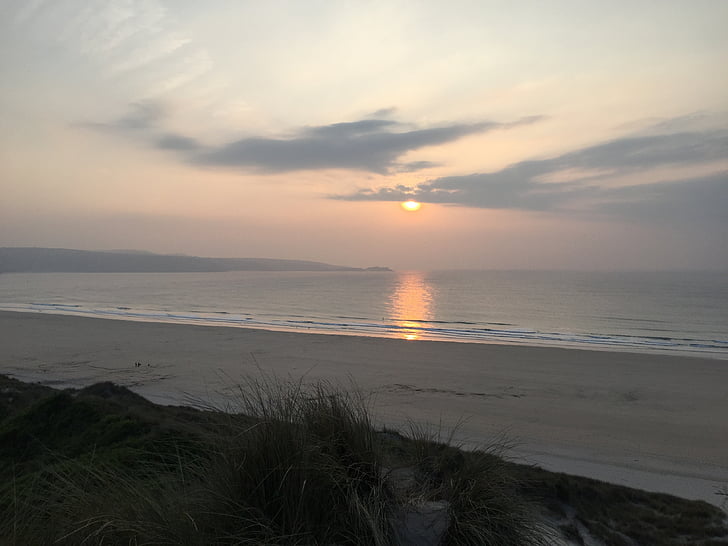 Cornwall, zonsondergang, strand