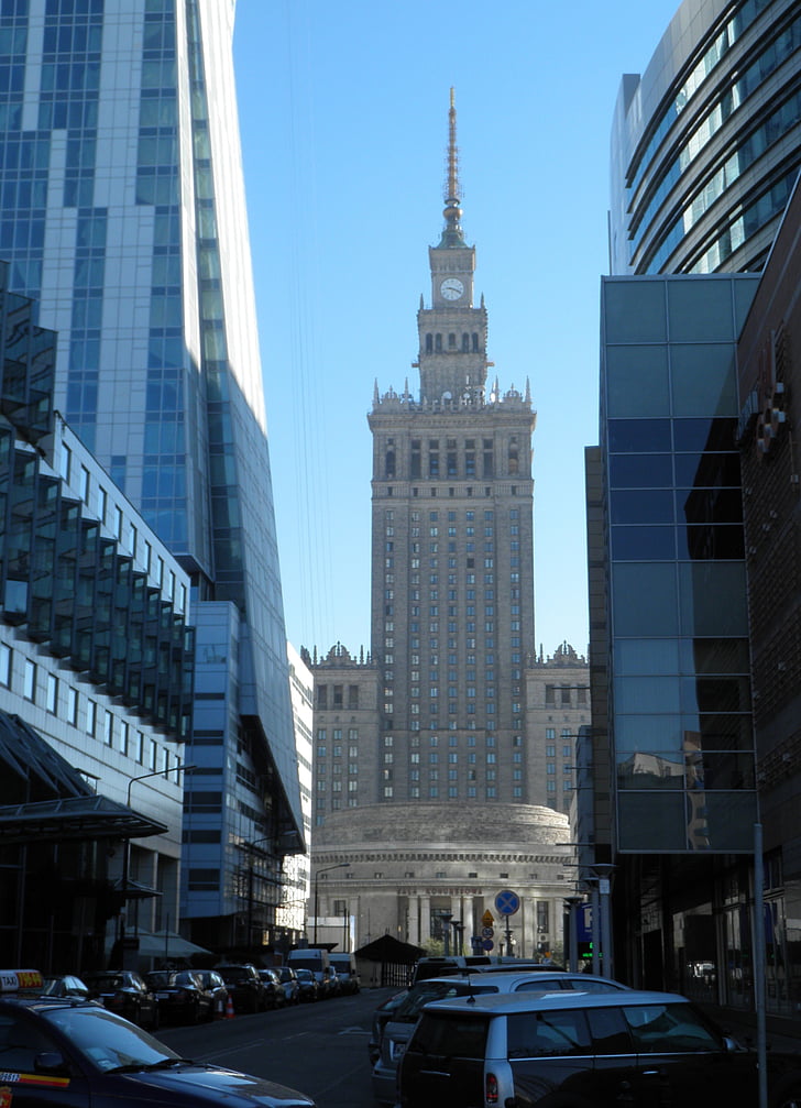 warsaw, palace of culture and science, blue, poland